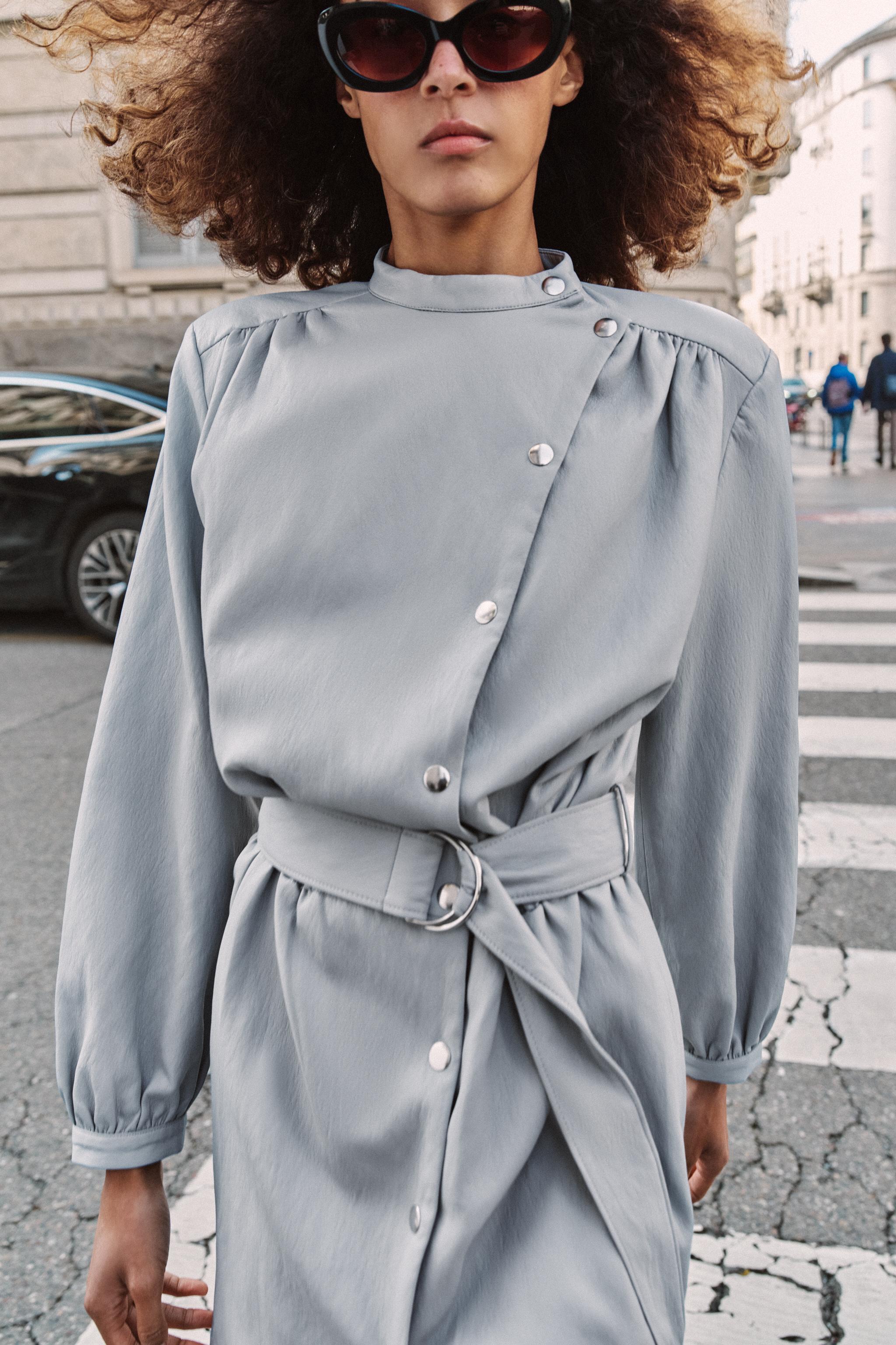 BELTED FAUX LEATHER SHORT DRESS